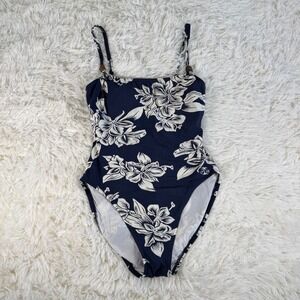 Vintage Tommy Bahama Womens One Piece Swimsuit Navy White Floral Print Size 8